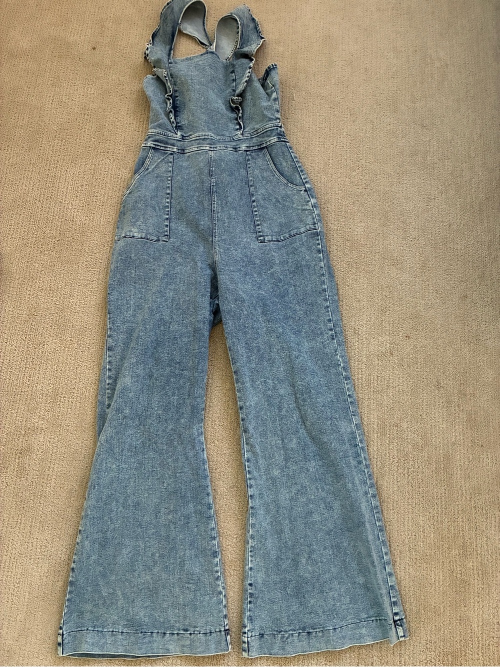 Selfie Leslie Light Blue Ruffle-Strap Denim Overalls
